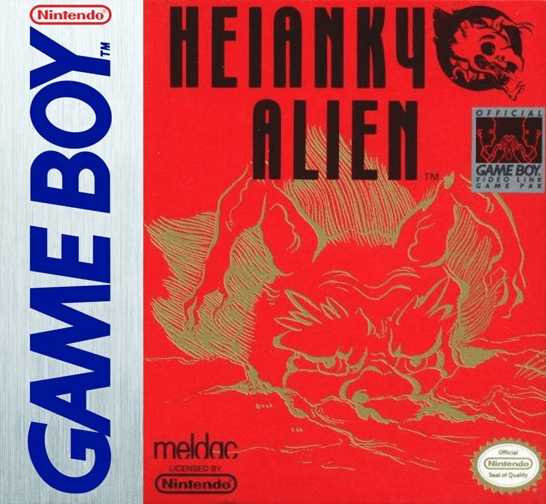 Heiankyo Alien cover, a bright red background with black title text featuring a half-buried alien head in gold.